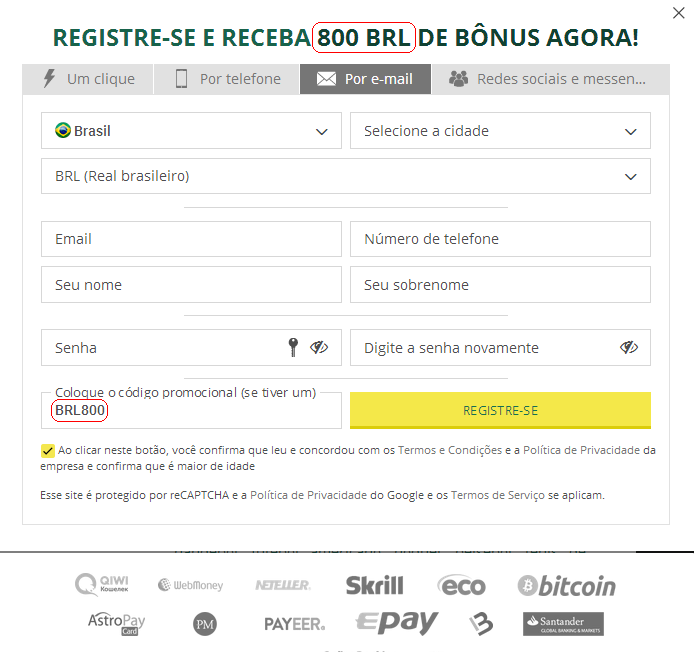 Formulário de registro Brasil