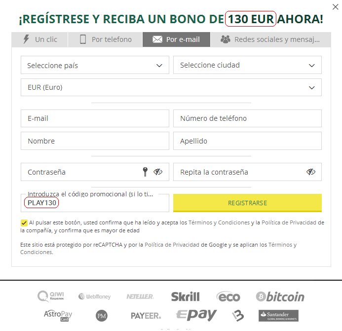 Formularios de inscripción España