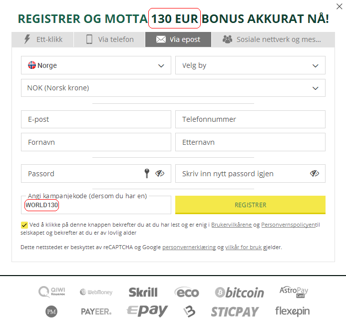 Registreringsskjema Norge